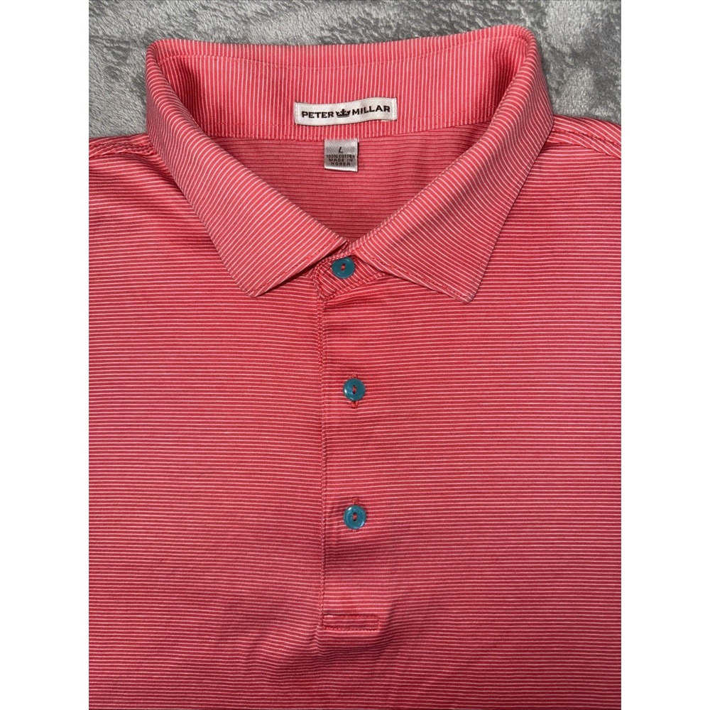 Peter Millar Polo Mens Large Pink Stripe Golf Crown Sport Cotton‎